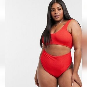 ASOS Red Crinkle Bralette & Bottoms Bikini Set